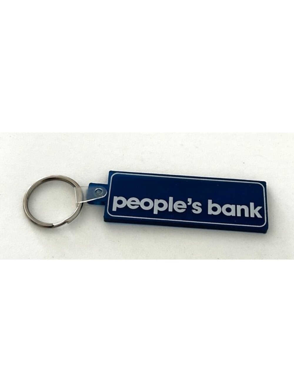 Vintage Peoples Bank Blue Keychain Rectangular Plastic Design 3.5 Inches Long